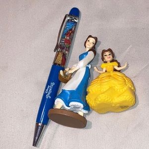 Beauty and the beast pen and two bell dolls